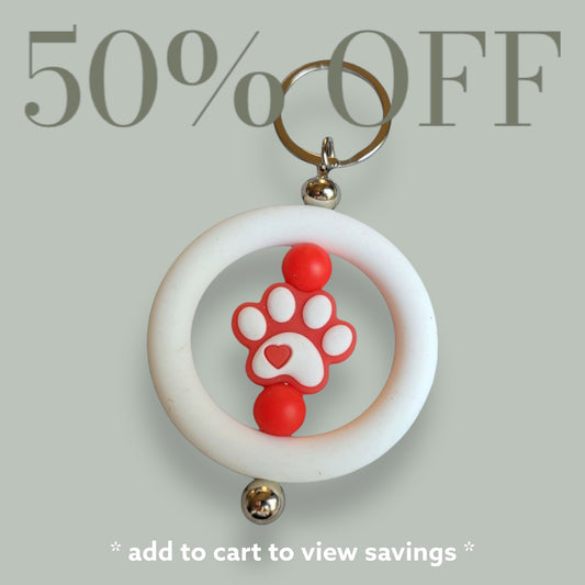 Red Paw Print with Circle Silicone Beaded Keychain by RLH Creative Design