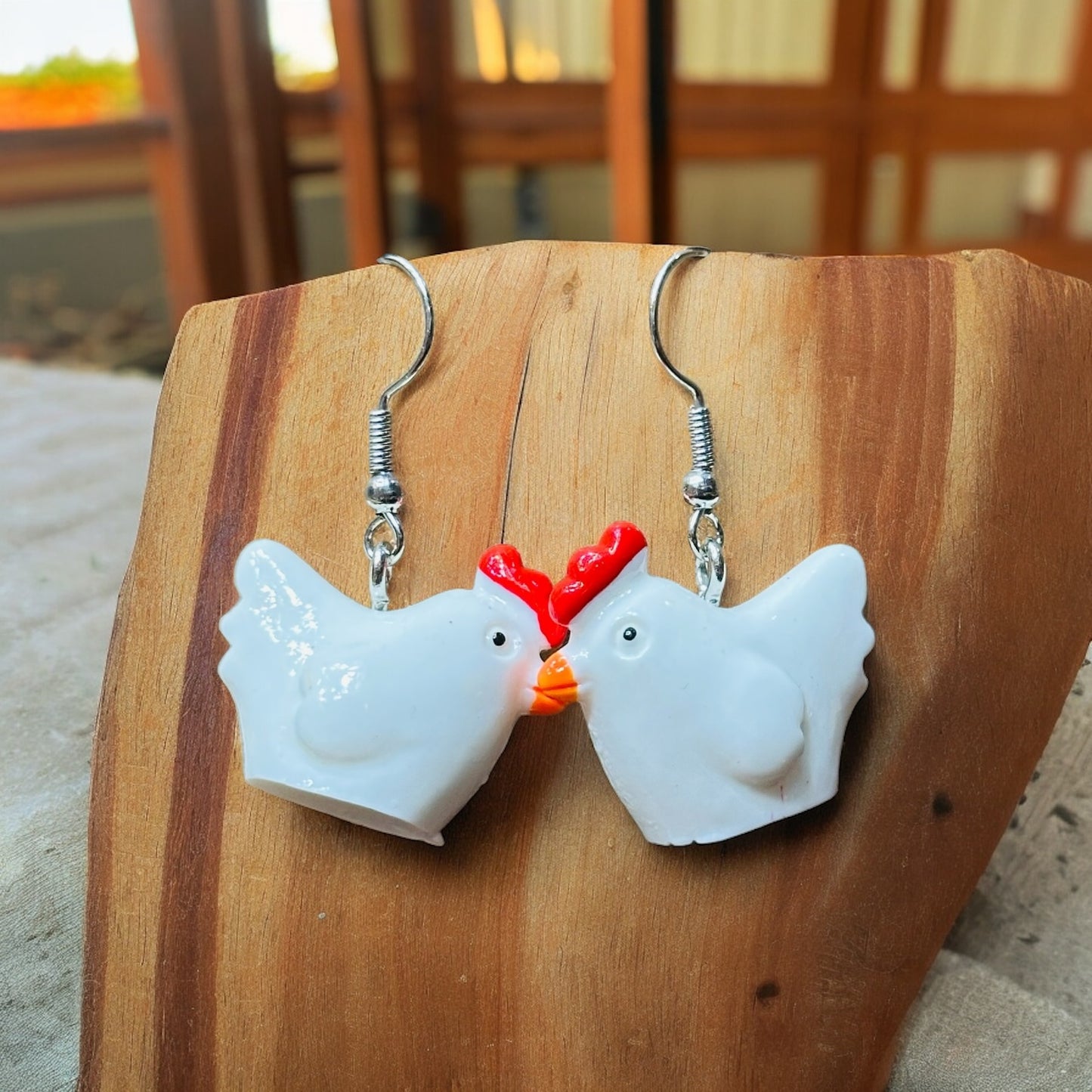 Large 3D Chicken Dangle Earrings