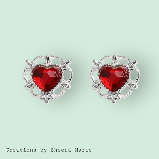 Rhinestone Heart Stud Earrings