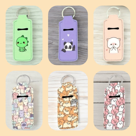 Cartoon Animal Neoprene Lip Balm Holder Keychain