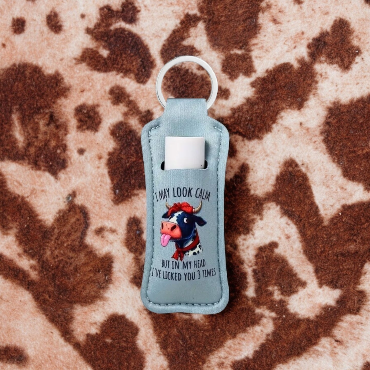 Cow Neoprene Lip Balm Holder Keychain