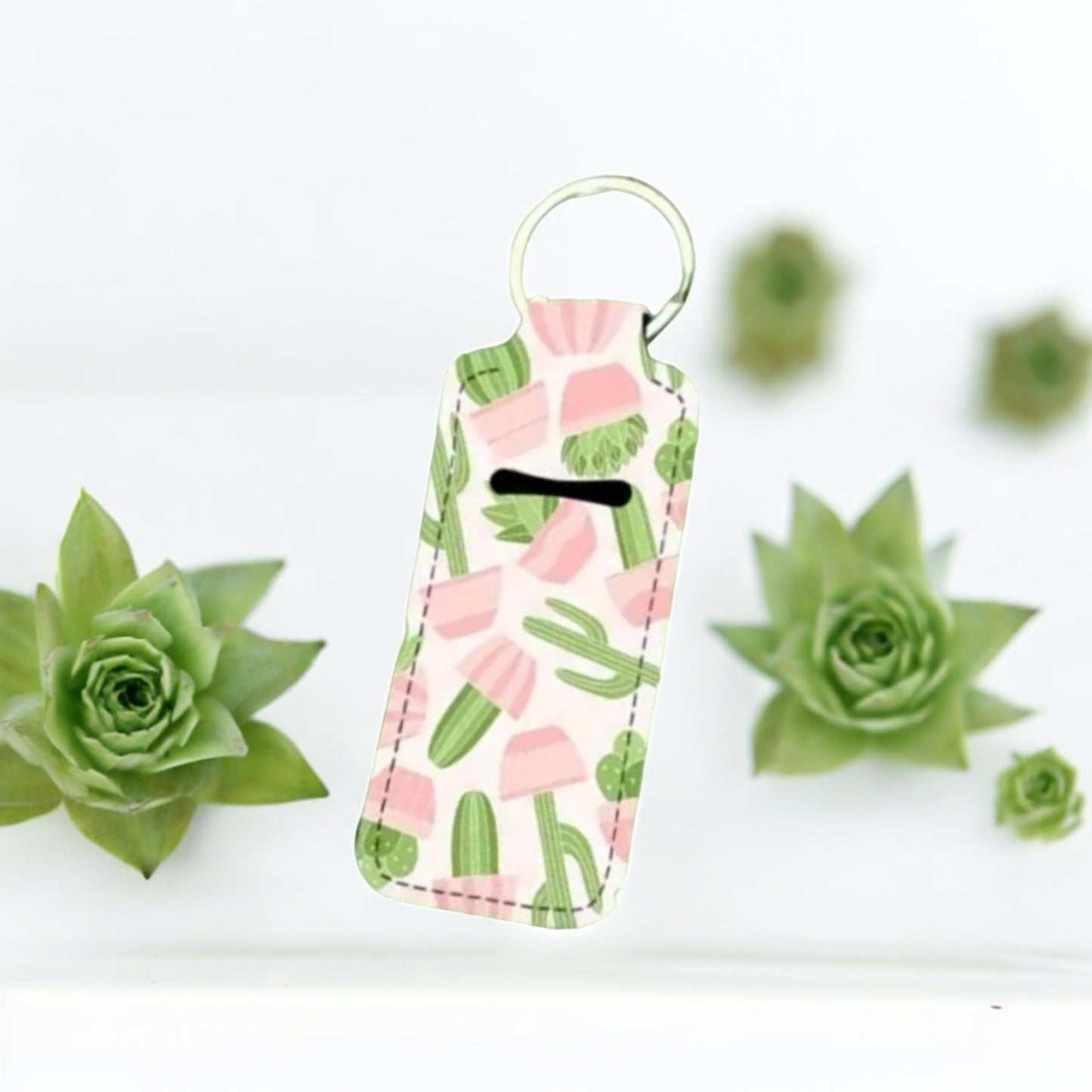 Cacti Neoprene Lip Balm Holder Keychain