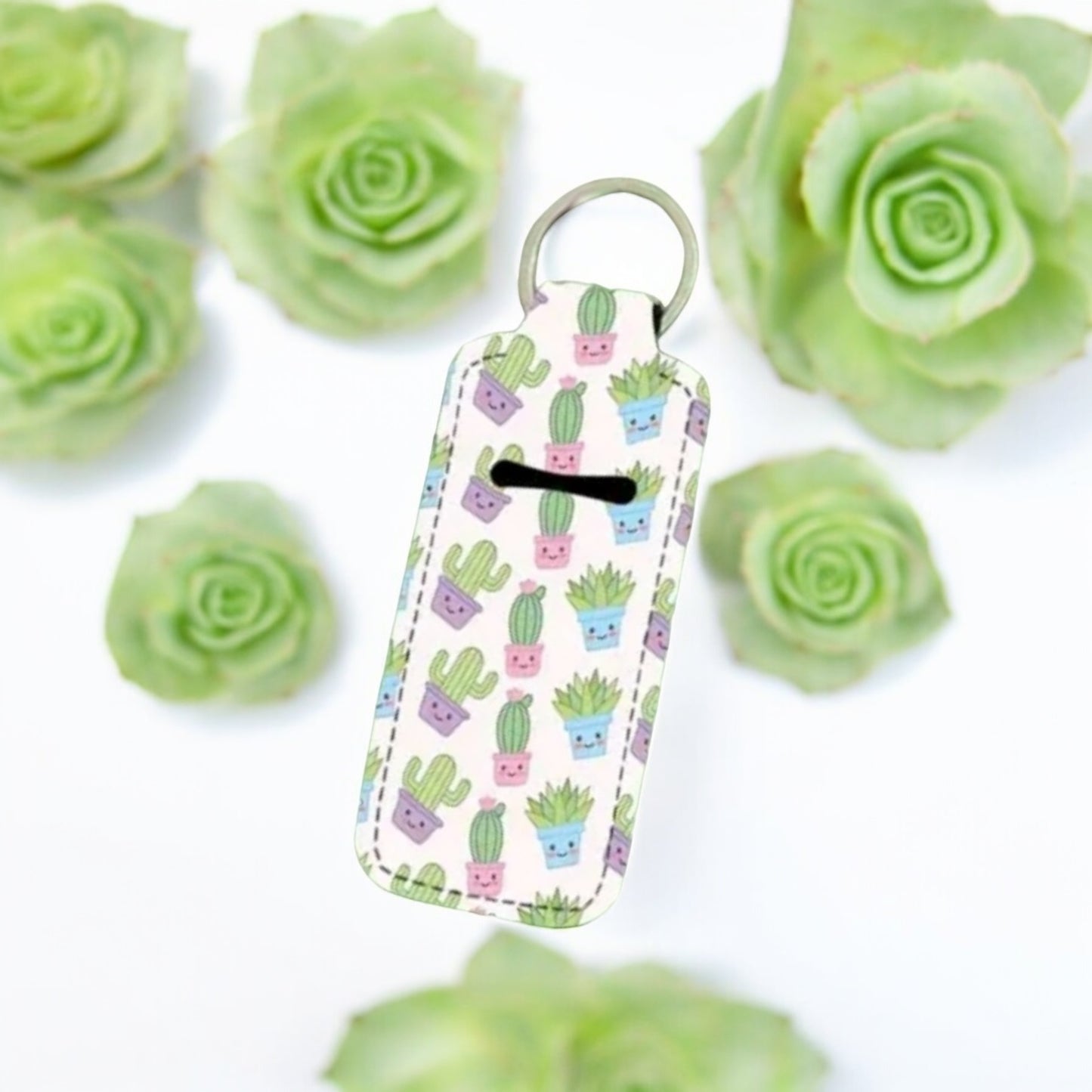 Cacti Neoprene Lip Balm Holder Keychain