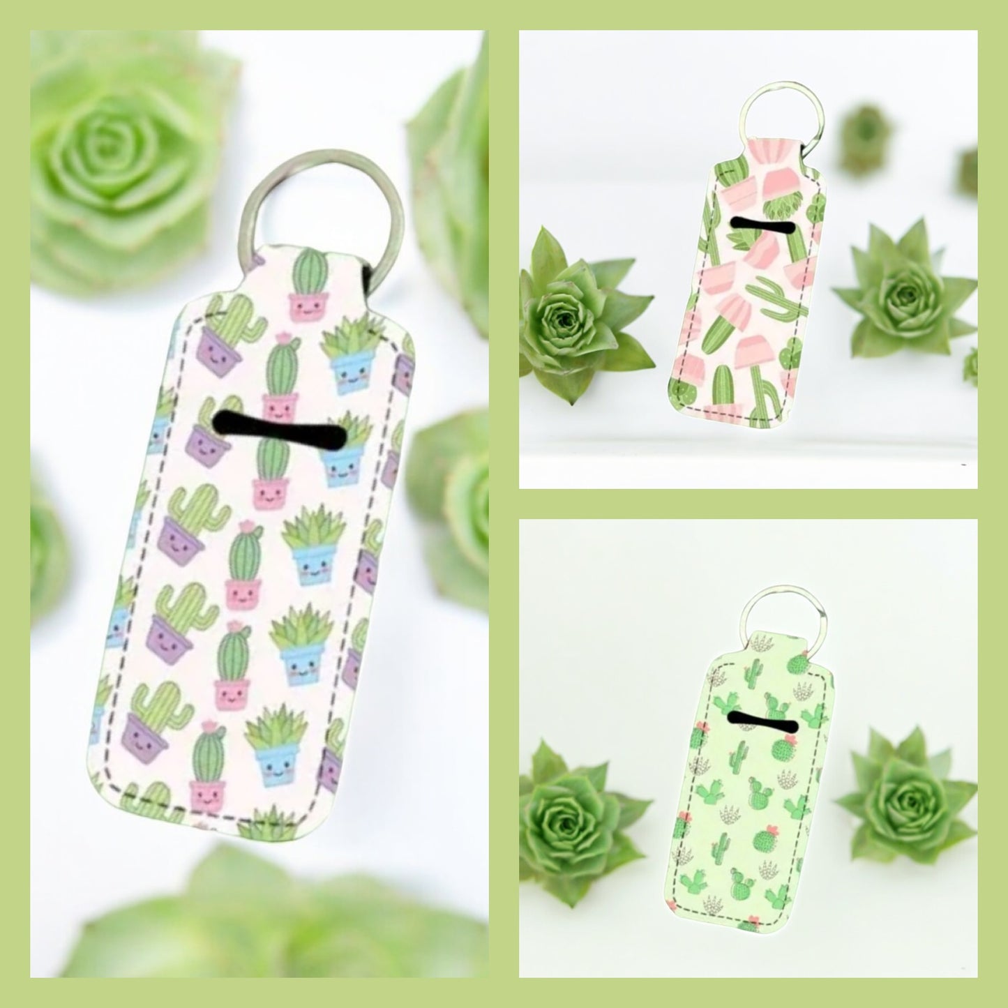 Cacti Neoprene Lip Balm Holder Keychain