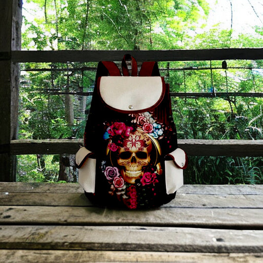 Floral Skull Drawstring Backpack