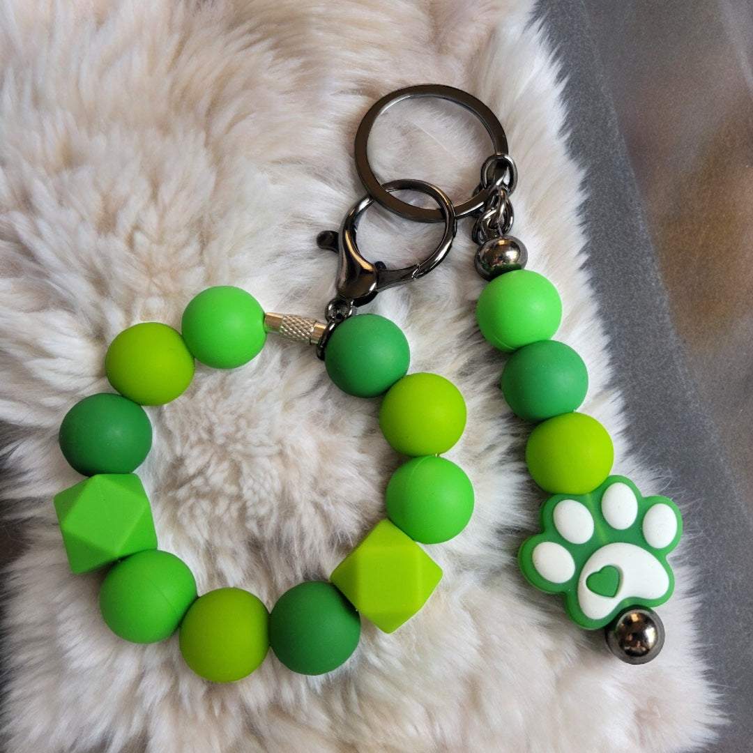 Paw Print with Circular Loop Silicone Beaded Keychain Set by RLH Creative Design