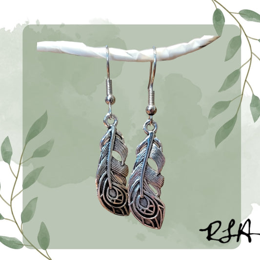 Small Peacock Feather Dangle Earrings by RLH Creative Design