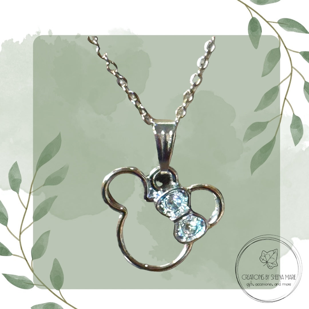 Girl Mouse Bling Bow Necklace