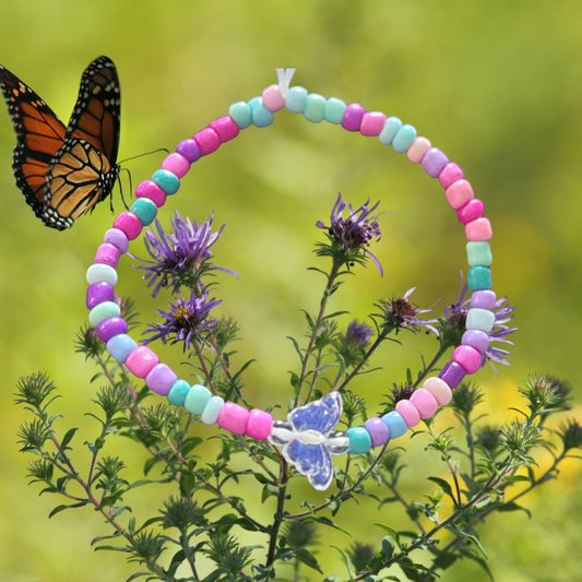 Multi-Color Hand Beaded Stretch Bracelet with Center Butterfly Bead by RLH Creative Design