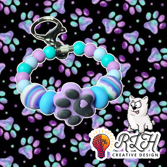 Tie Dye Paw Print Loop Silicone Beaded Keychain by RLH Creative Design