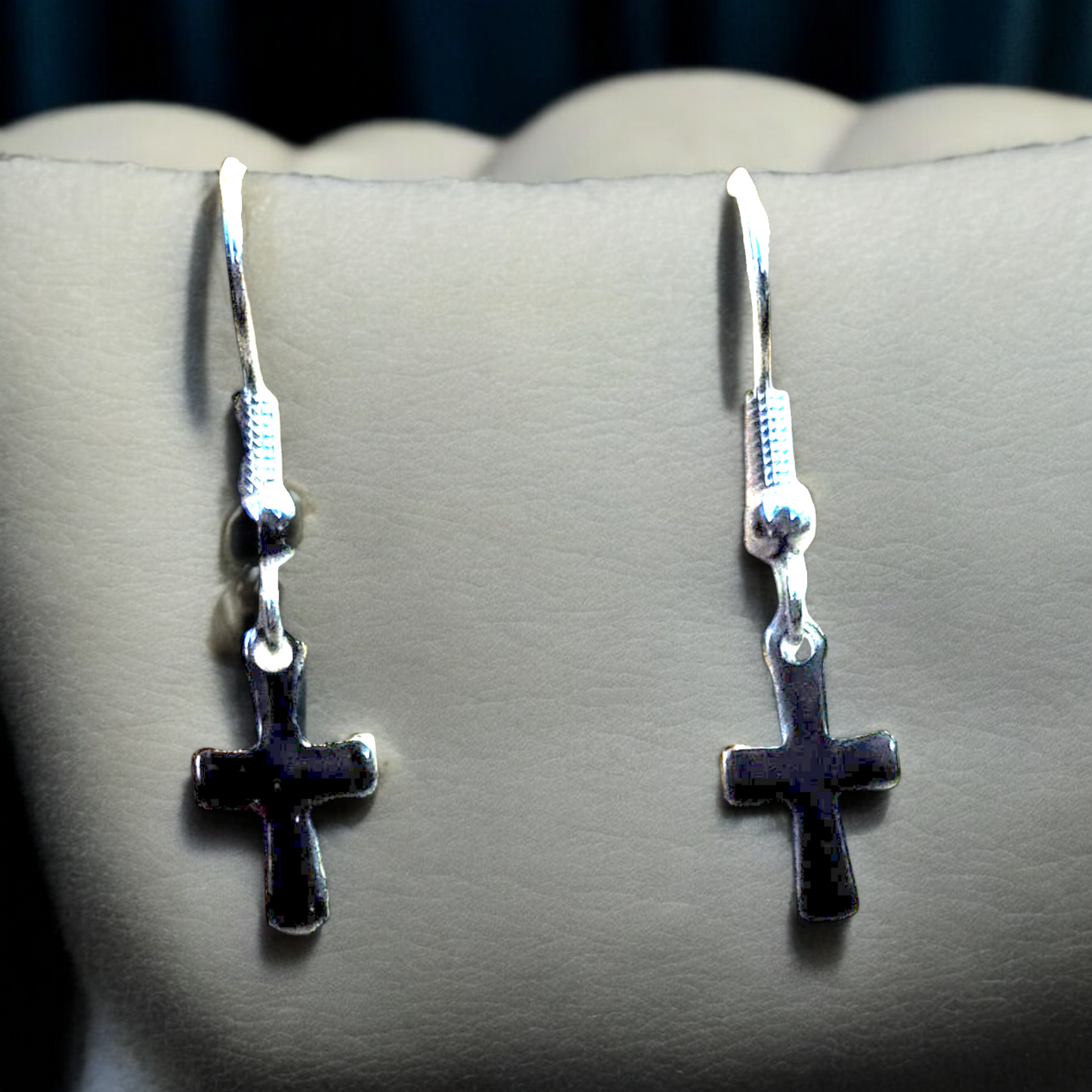 Small Black Cross Dangle Earrings