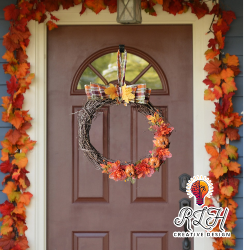 Fall Pumpkin & Floral Grapevine Wreath Door Hanger by RLH Creative Design