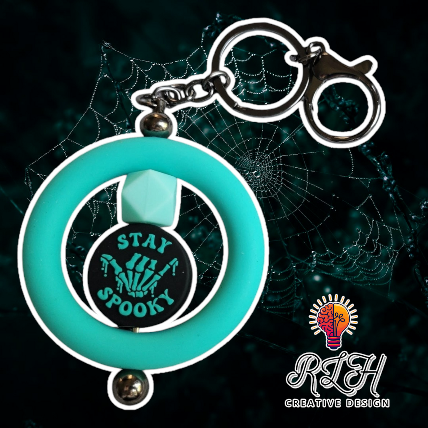 Teal Stay Spooky Circle Silicone Beaded Keychain by RLH Creative Design