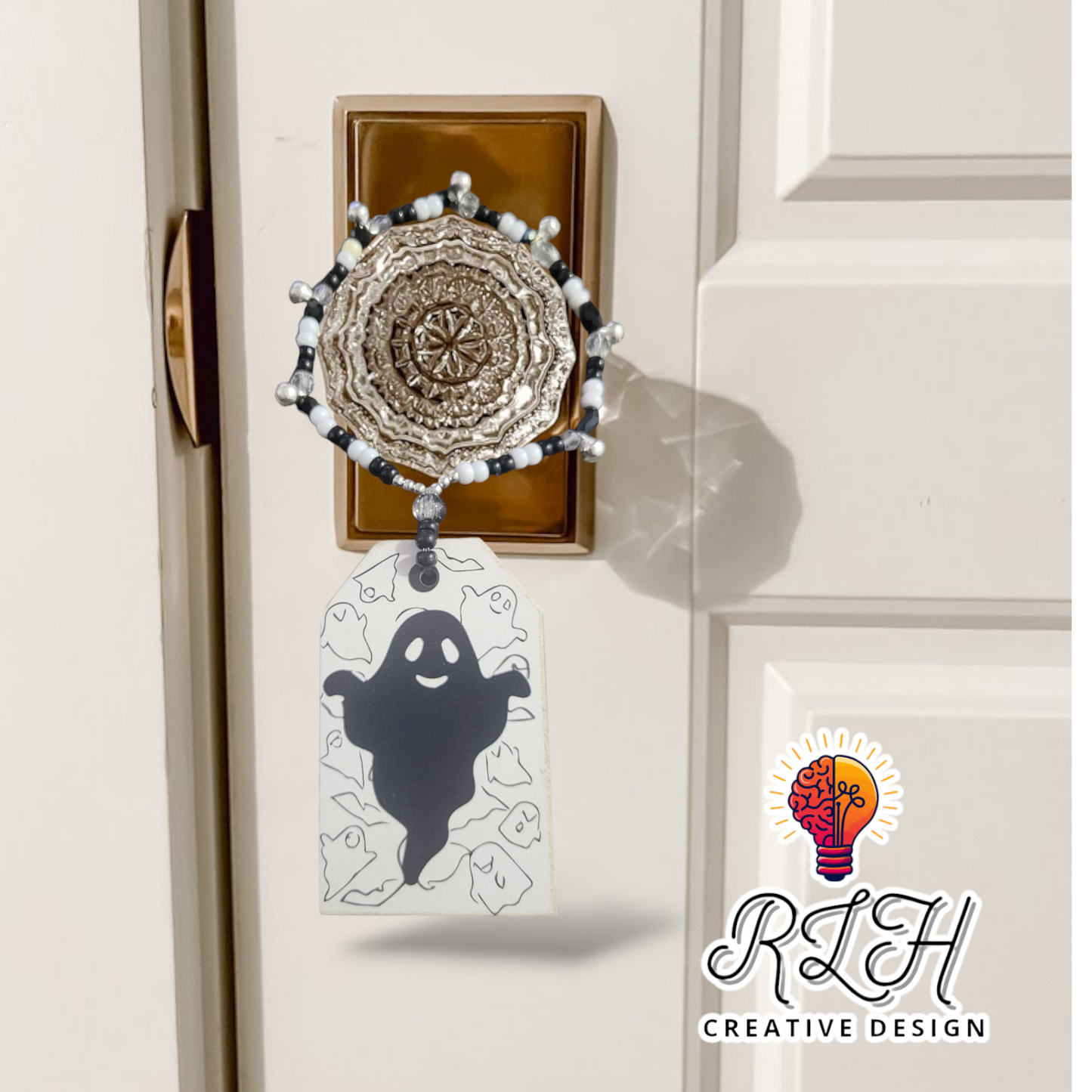 Ghost Door Knob Hanger Beaded with Bells by RLH Creative Design