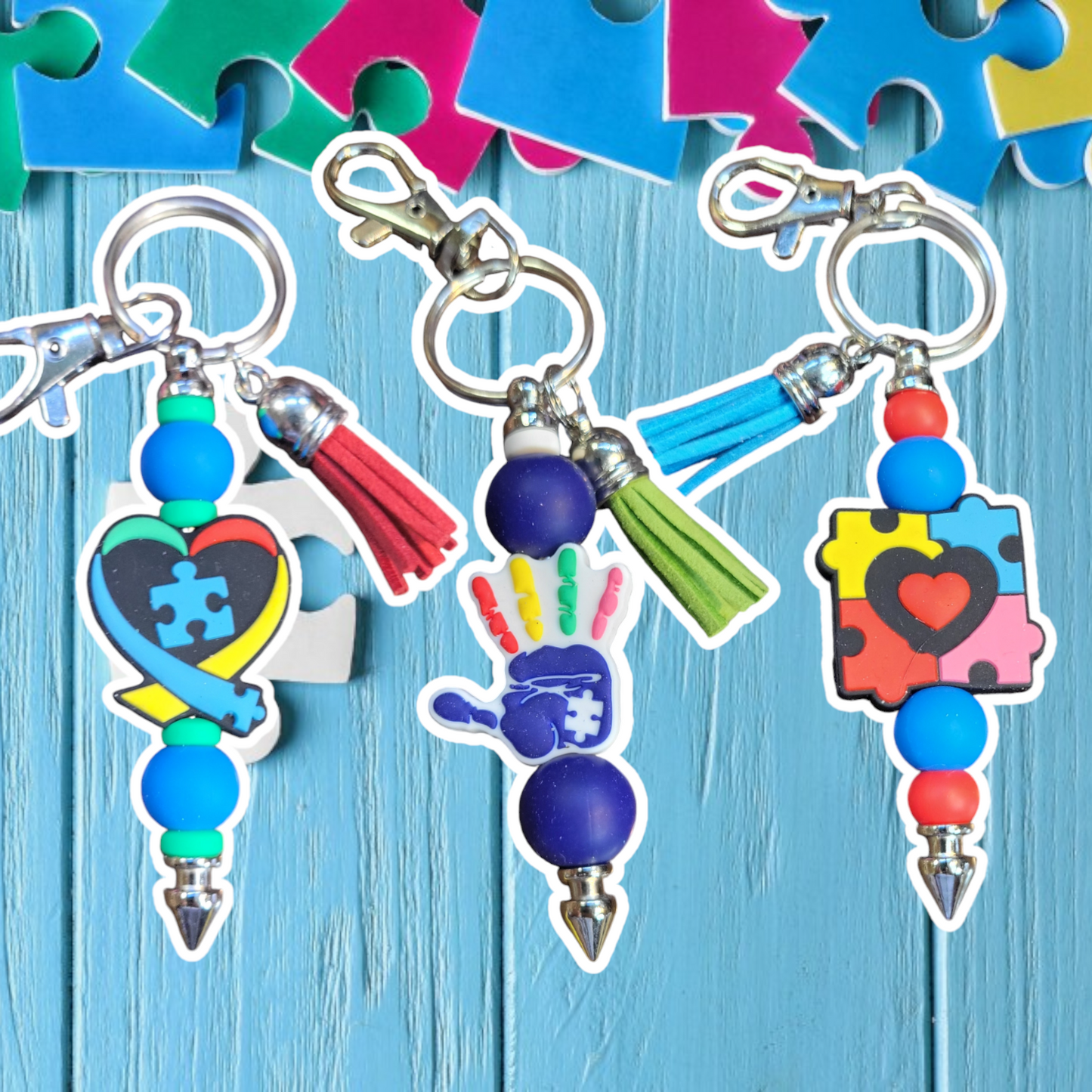 Autism Awareness Silicone Beaded Keychain by CBSM