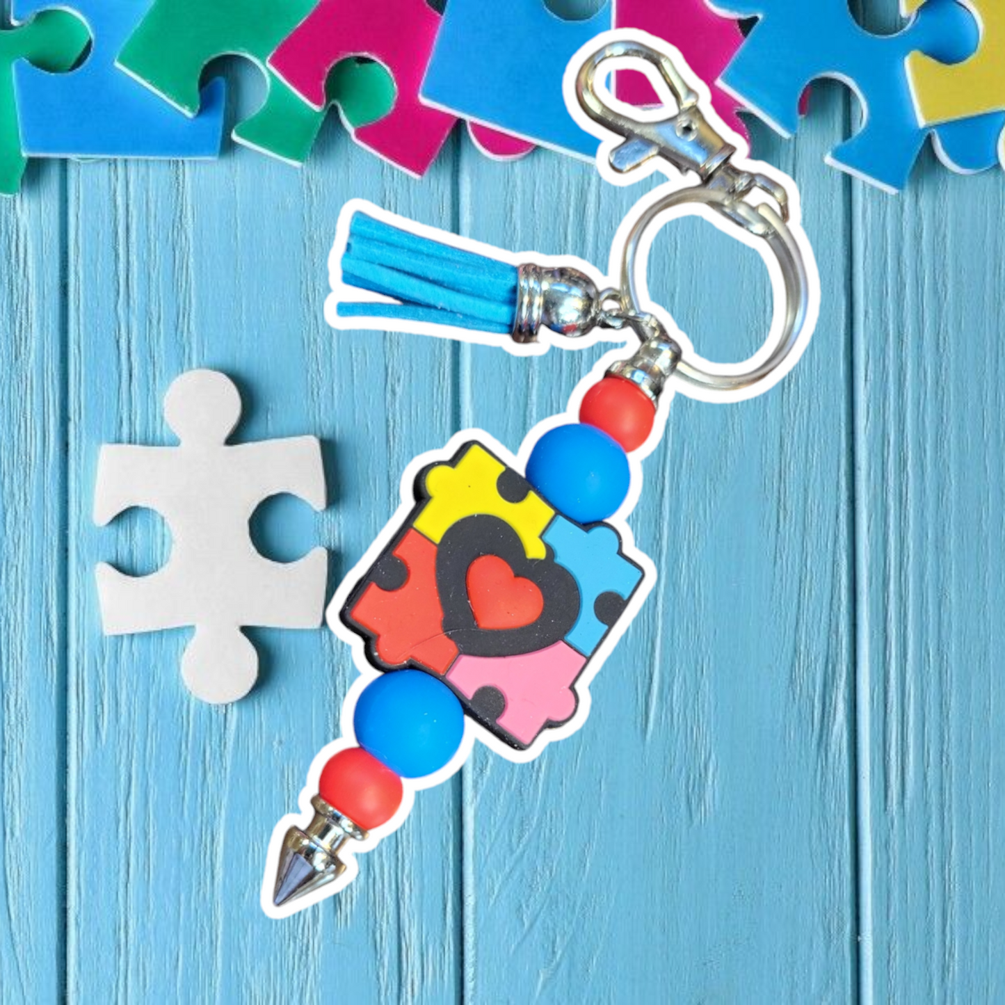 Autism Awareness Silicone Beaded Keychain by CBSM