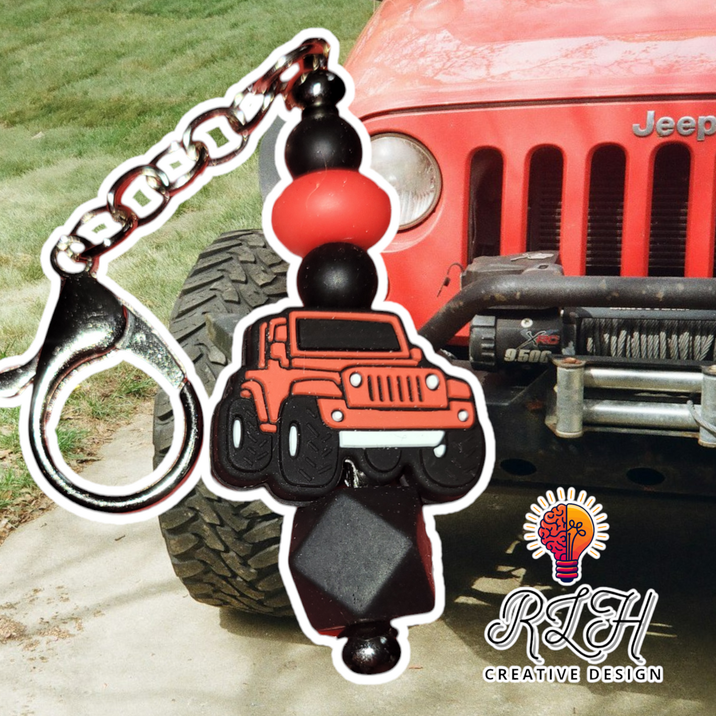 Red Jeep Beaded Keychain by RLH Creative Design