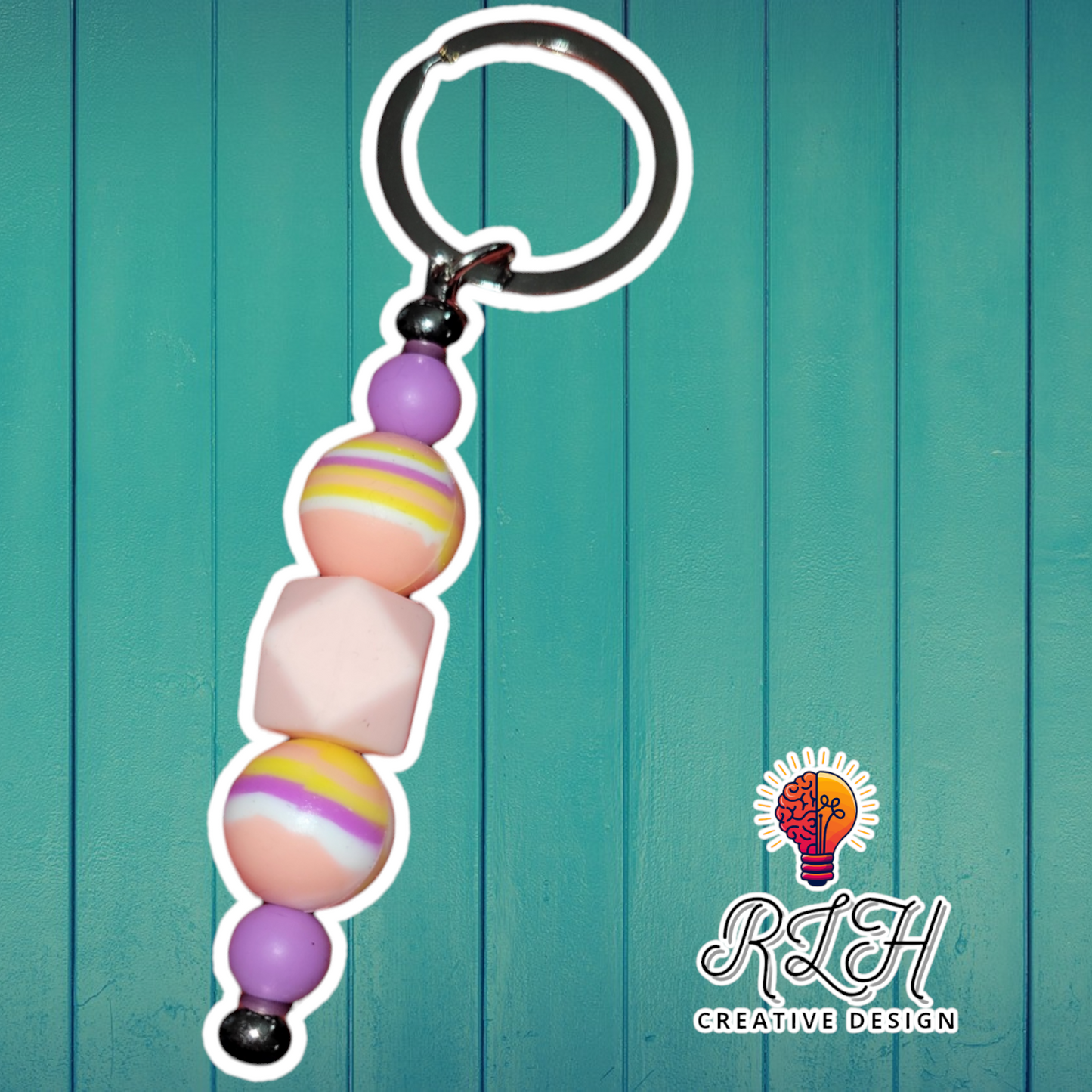 Pink Tie Dye Silicone Beaded Keychain by RLH Creative Design