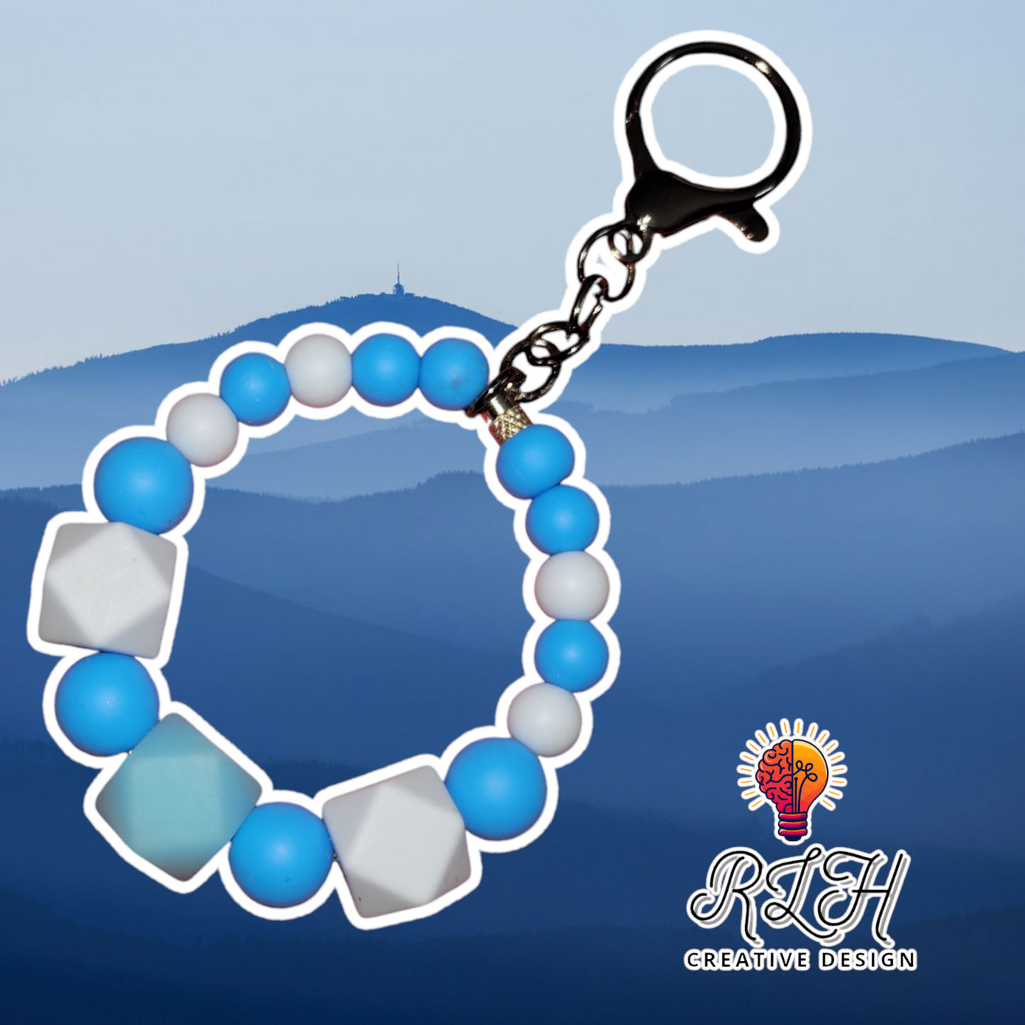 Colors of Blue Small Loop Silicone Beaded Keychain by RLH Creative Design