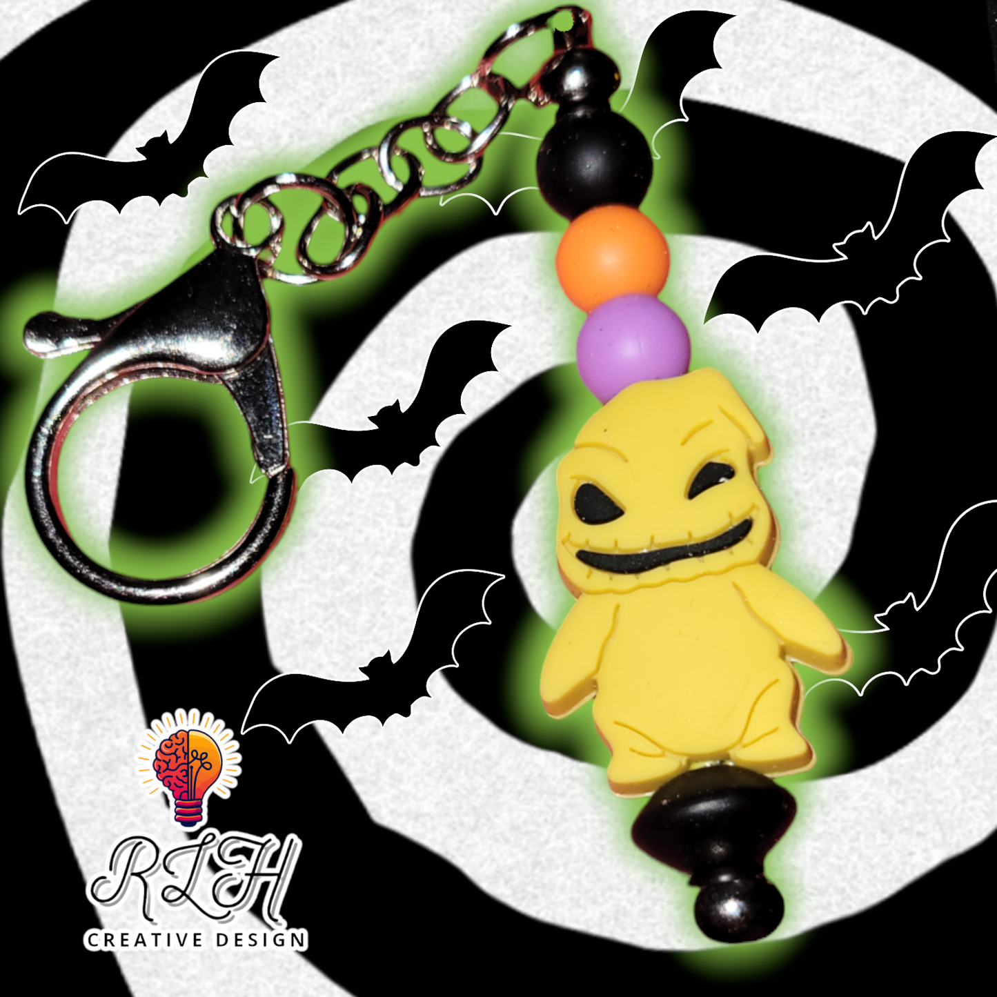 Halloween Oogie Boogie Silicone Beaded Keychain Set with Small Loop by RLH Creative Design