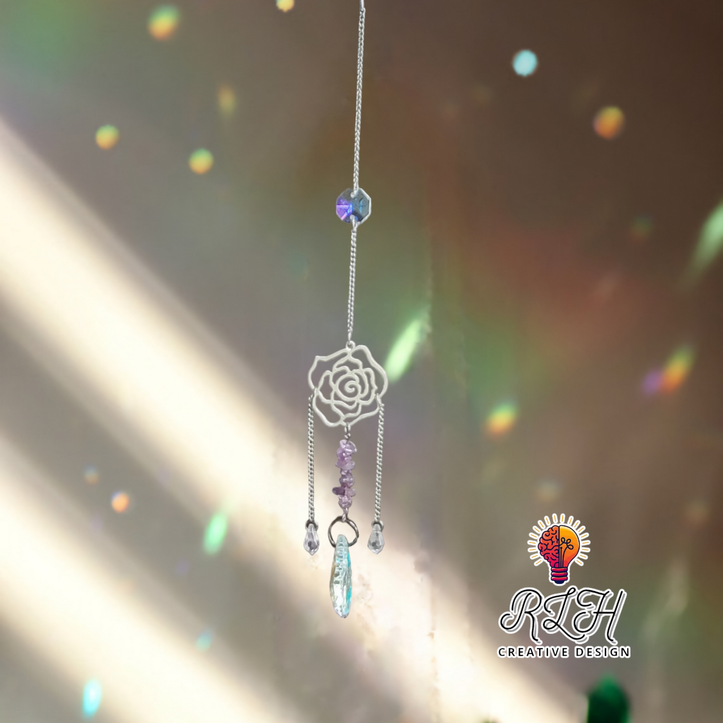 Rose Suncatcher with Purple Stones by RLH Creative Design