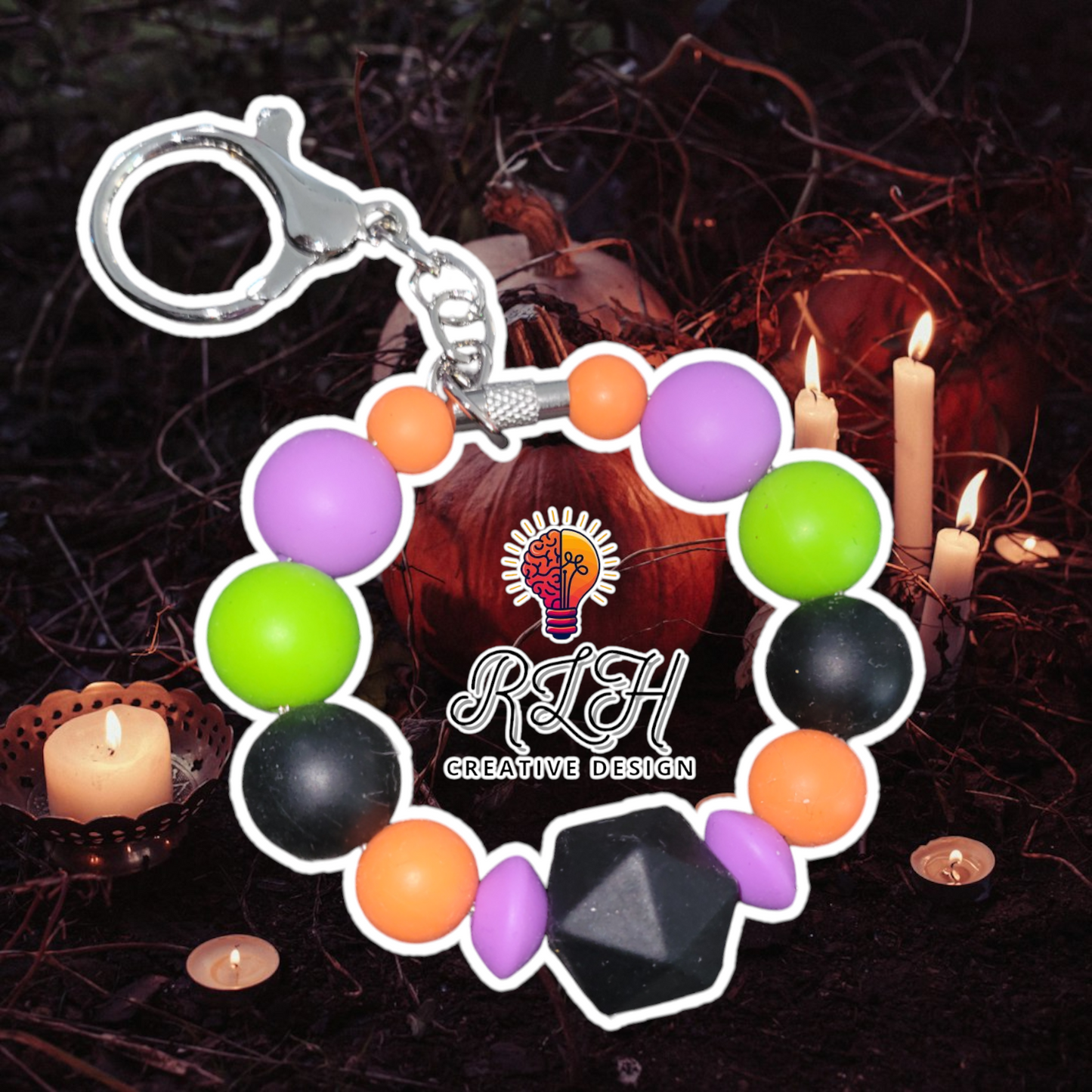 Halloween Colors Small Loop Silicone Beaded Keychain by RLH Creative Design