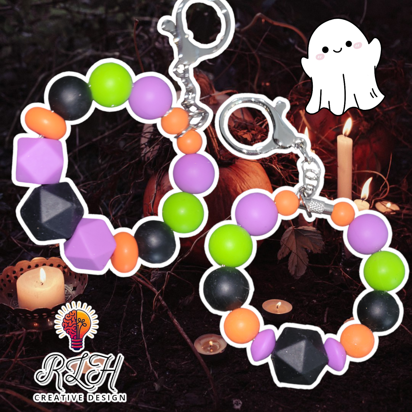 Halloween Colors Small Loop Silicone Beaded Keychain by RLH Creative Design