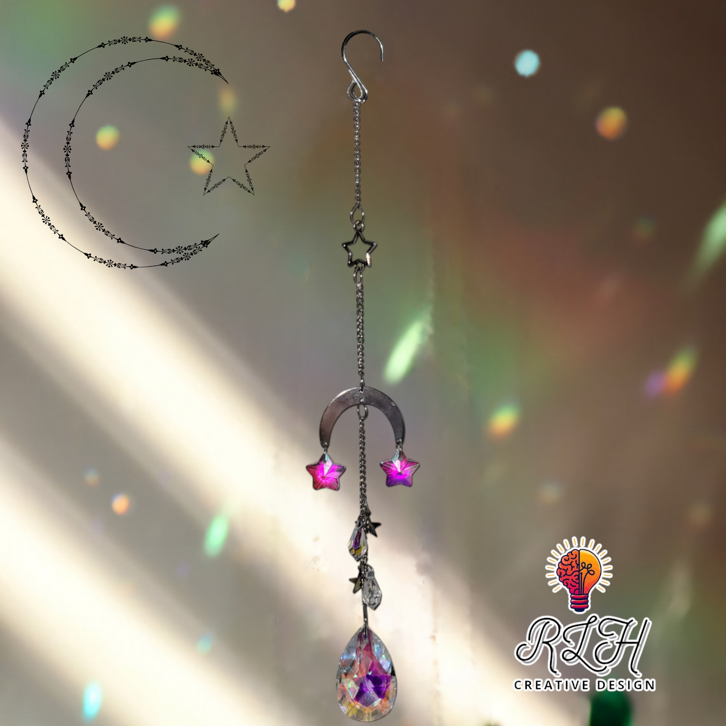 Half Moon with Stars Dangle Suncatcher by RLH Creative Design