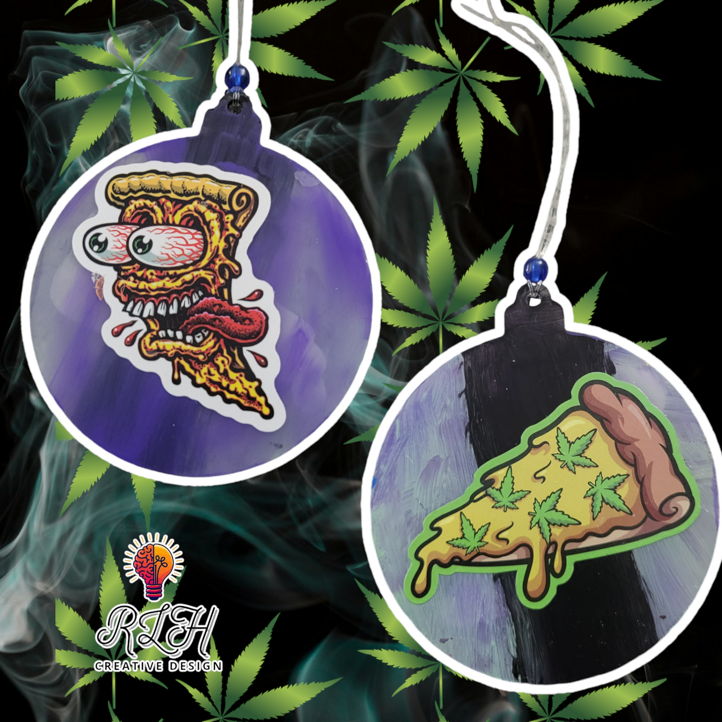 Double Sided Hand Painted Mary Jane Pizza Ornament / Car Hanger by RLH Creative Design