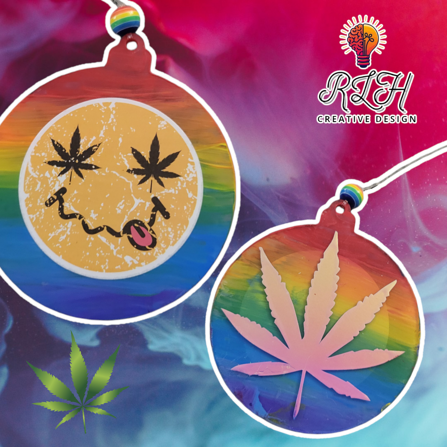 Double Sided Hand Painted Mary Jane Tie Dye Smiley Ornament / Car Hanger by RLH Creative Design