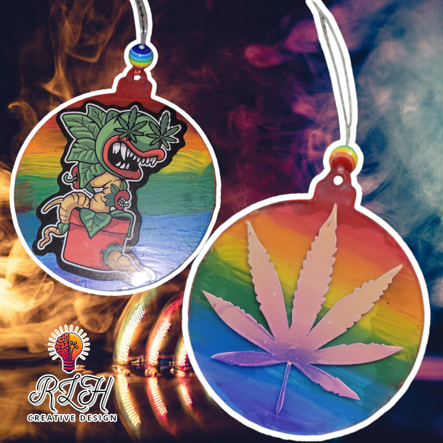 Double Sided Hand Painted Mary Jane Tie Dye Plant Ornament / Car Hanger by RLH Creative Design