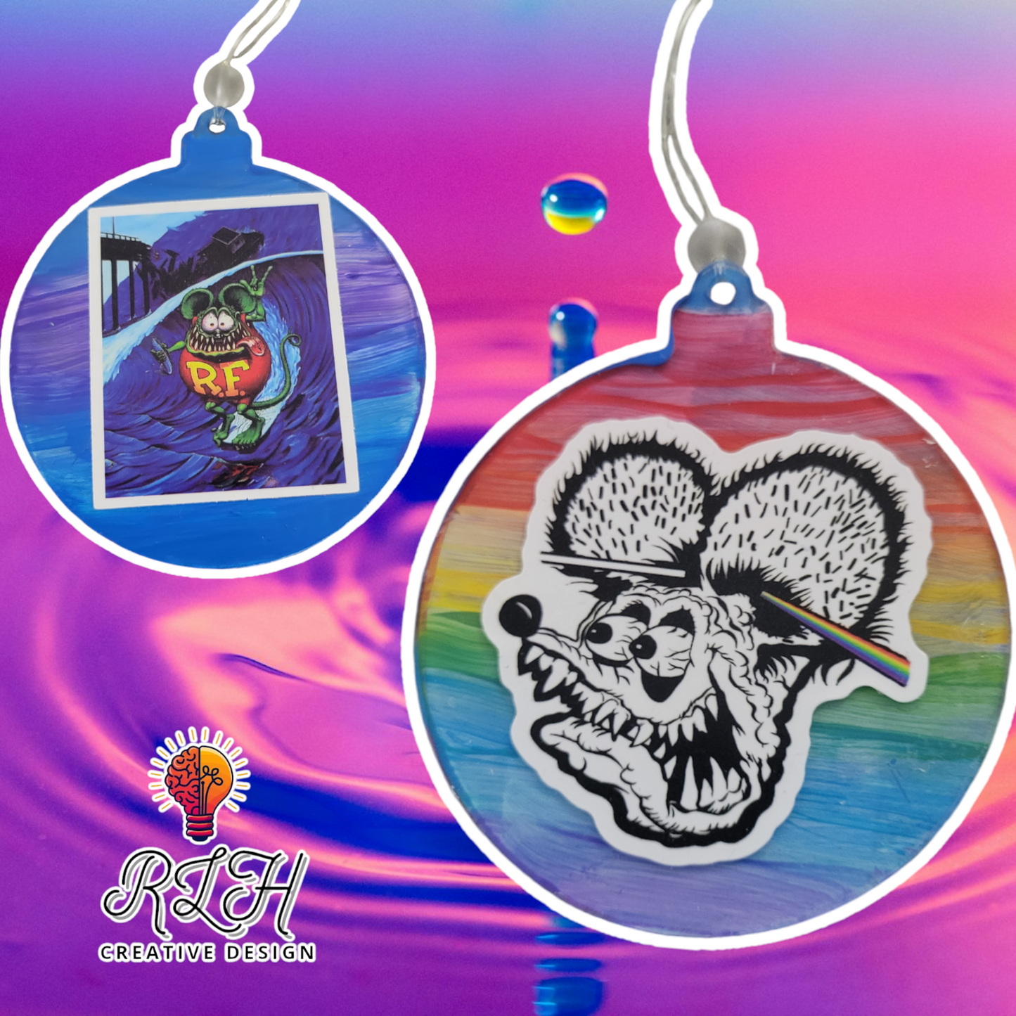 Double Sided Hand Painted Rat Fink Tie Dye Ornament / Car Hanger by RLH Creative Design