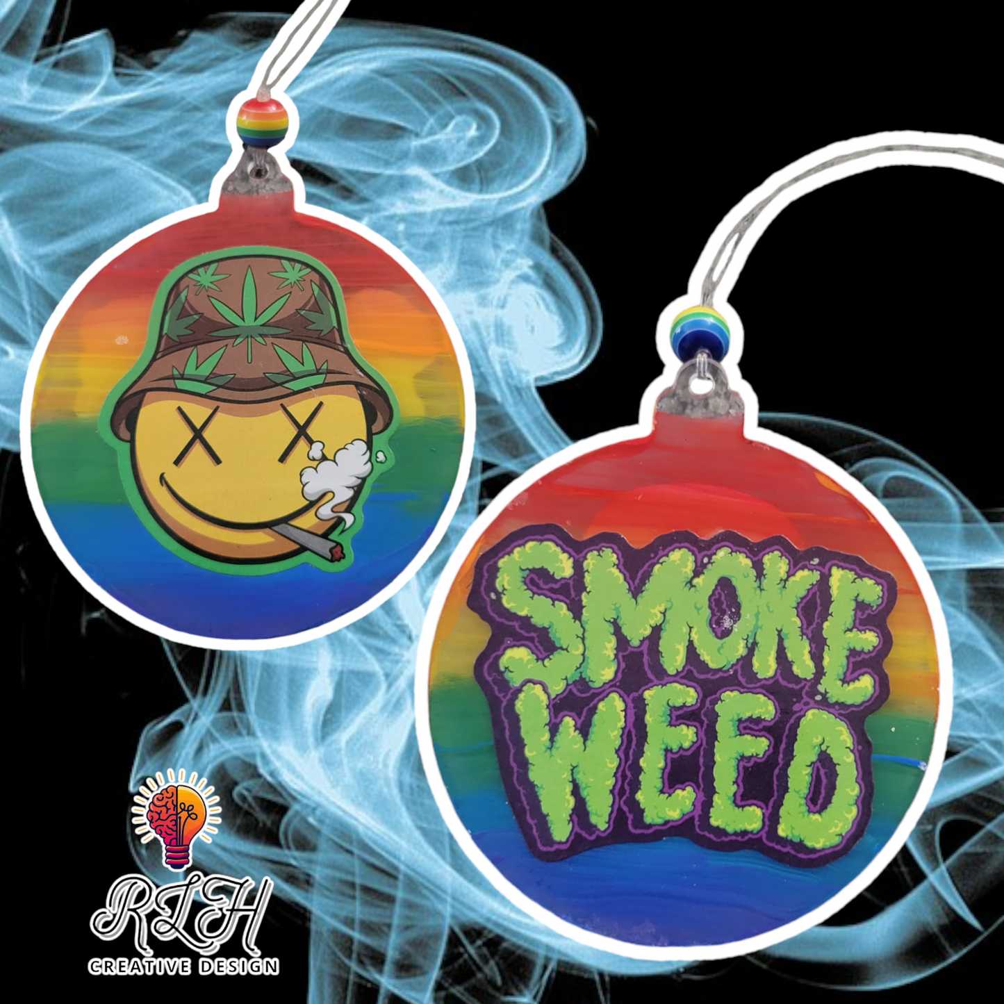 Double Sided Hand Painted Mary Jane Tie Dye Smiley Hat Ornament / Car Hanger by RLH Creative Design