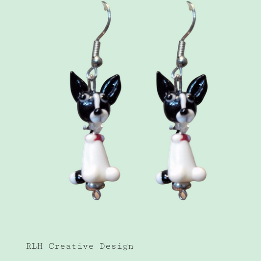 Beaded Boston Terrier Dog Dangle Earrings by RLH Creative Design