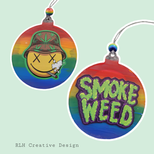 Double Sided Hand Painted Mary Jane Tie Dye Smiley Hat Ornament / Car Hanger by RLH Creative Design