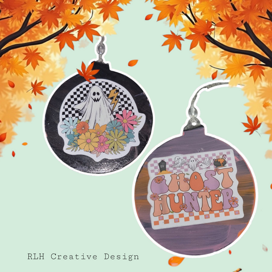 Double Sided Hand Painted Spooky Cute Ghost Ornament / Car Hanger by RLH Creative Design