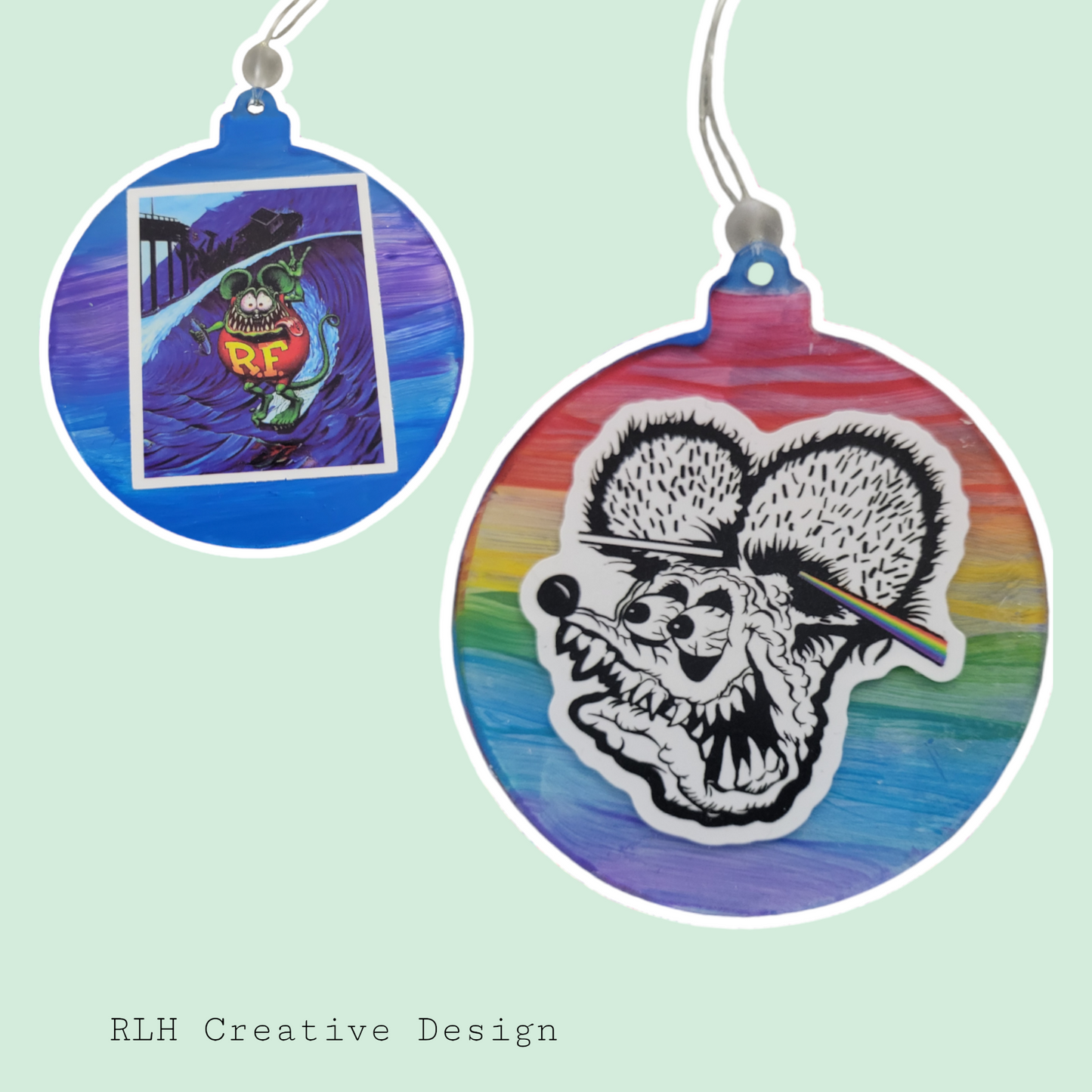 Double Sided Hand Painted Rat Fink Tie Dye Ornament / Car Hanger by RLH Creative Design