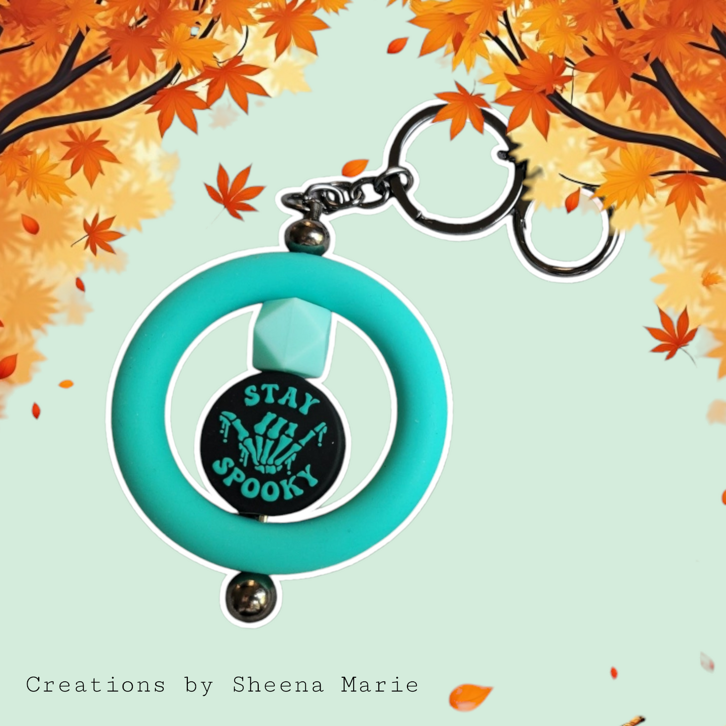 Teal Stay Spooky Circle Silicone Beaded Keychain by RLH Creative Design