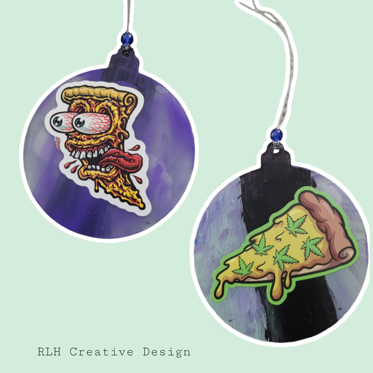 Double Sided Hand Painted Mary Jane Pizza Ornament / Car Hanger by RLH Creative Design