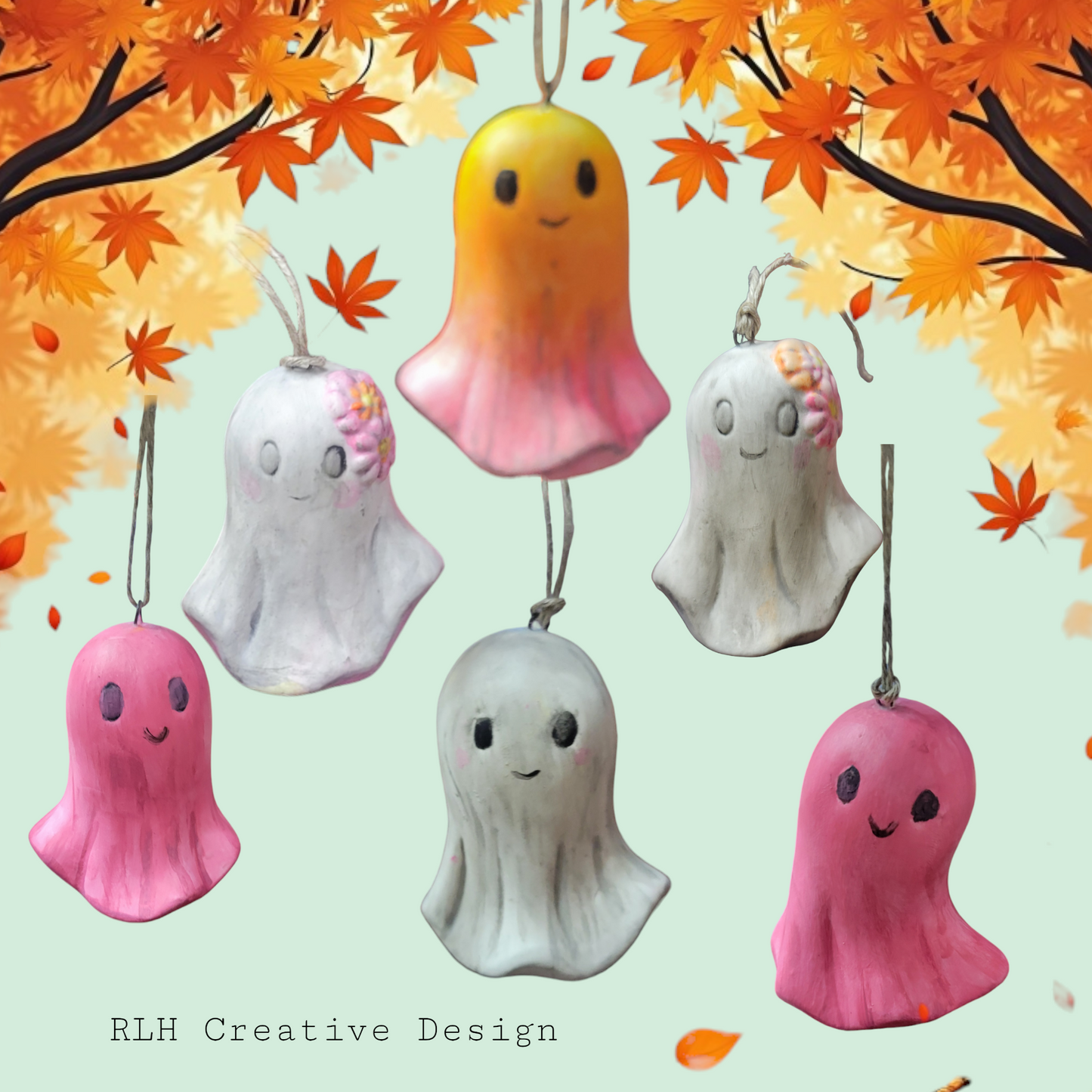 Hand Painted Ceramic Ghost Ornaments by RLH Creative Design