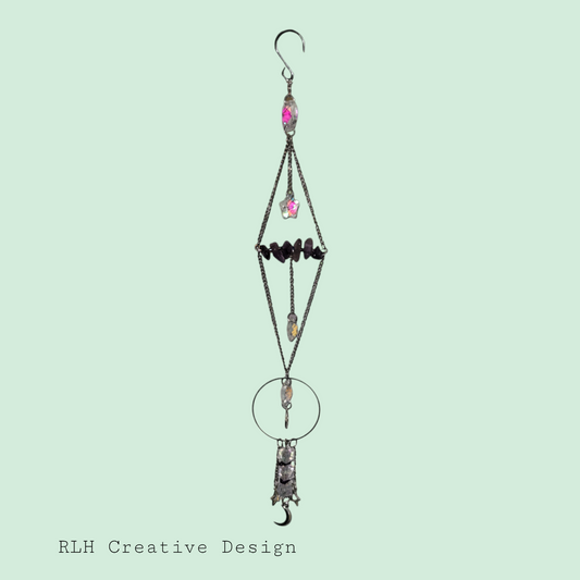 Moon with Stars Dangles and Purple Stone Accents Suncatcher by RLH Creative Design