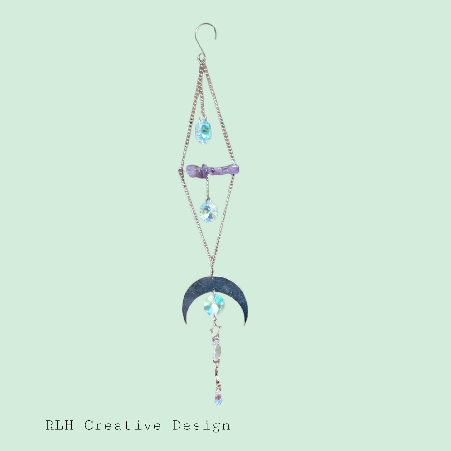 Large Half Moon with Star Dangles Suncatcher by RLH Creative Design