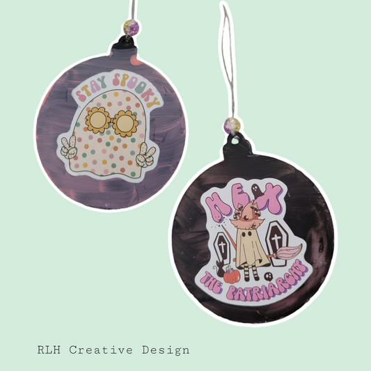 Double Sided Hand Painted Spooky Cute Ghost Ornament / Car Hanger by RLH Creative Design