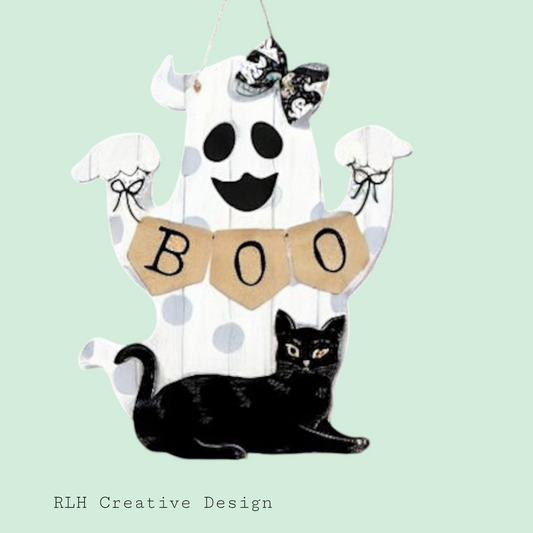 Boo Ghost Halloween Wooden Door Hanger by RLH Creative Design