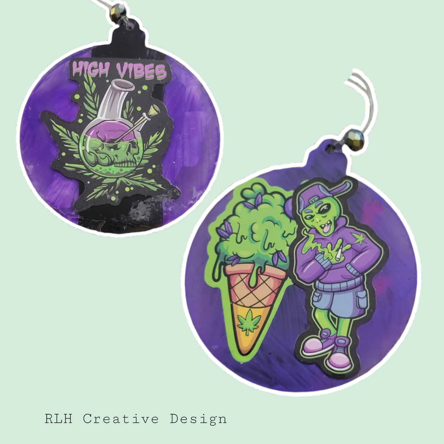 Double Sided Hand Painted Mary Jane Tie Dye Alien Ornament / Car Hanger by RLH Creative Design