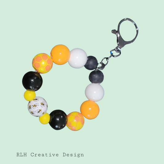 Honey Bee Wooden Small Loop Beaded Keychain with Silicone Circle Set by RLH Creative Design