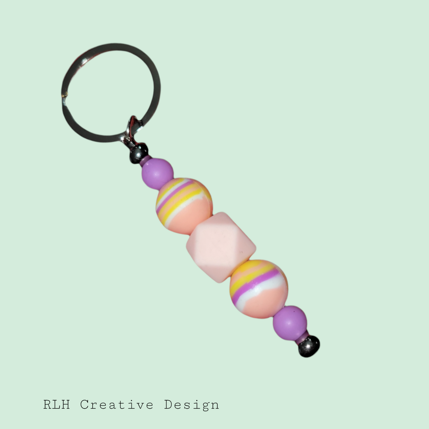 Pink Tie Dye Silicone Beaded Keychain by RLH Creative Design