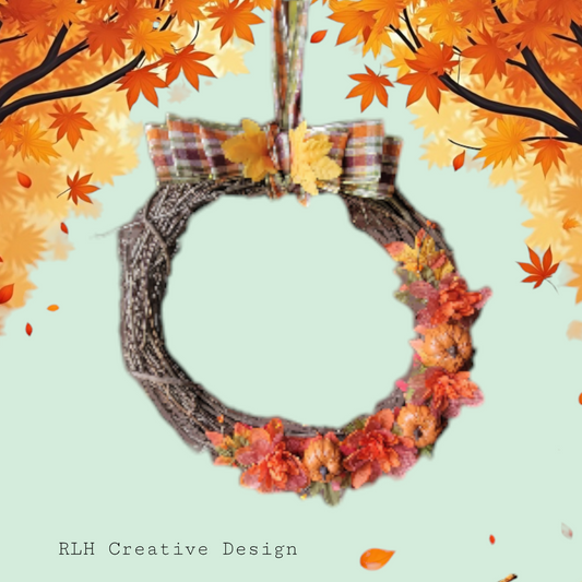 Fall Pumpkin & Floral Grapevine Wreath Door Hanger by RLH Creative Design