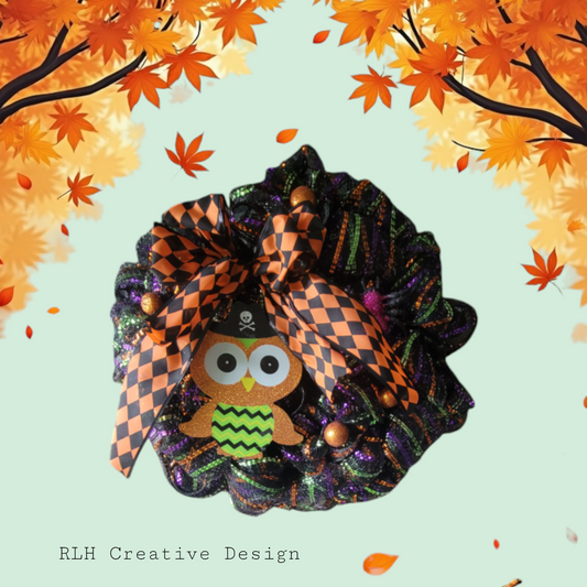 Spooky Cute Owl Halloween Mesh Wreath Door Hanger by RLH Creative Design