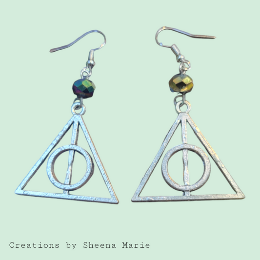 Large Deathly Hallows Charm Dangle Earrings